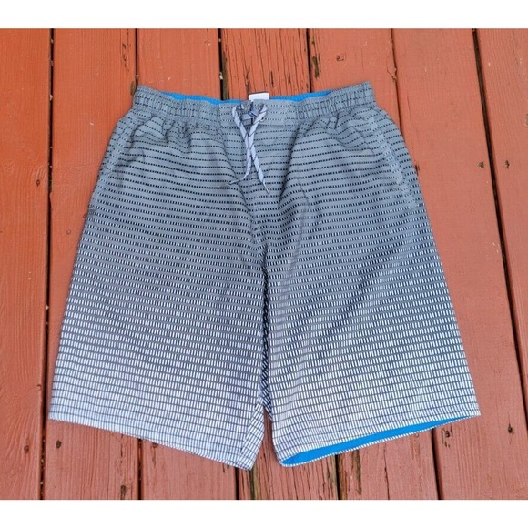 Nike Dri-Fit Athletic Shorts Men's L Large Gray Blue Swoosh Gym 10 Inch Inseam - Picture 1 of 7
